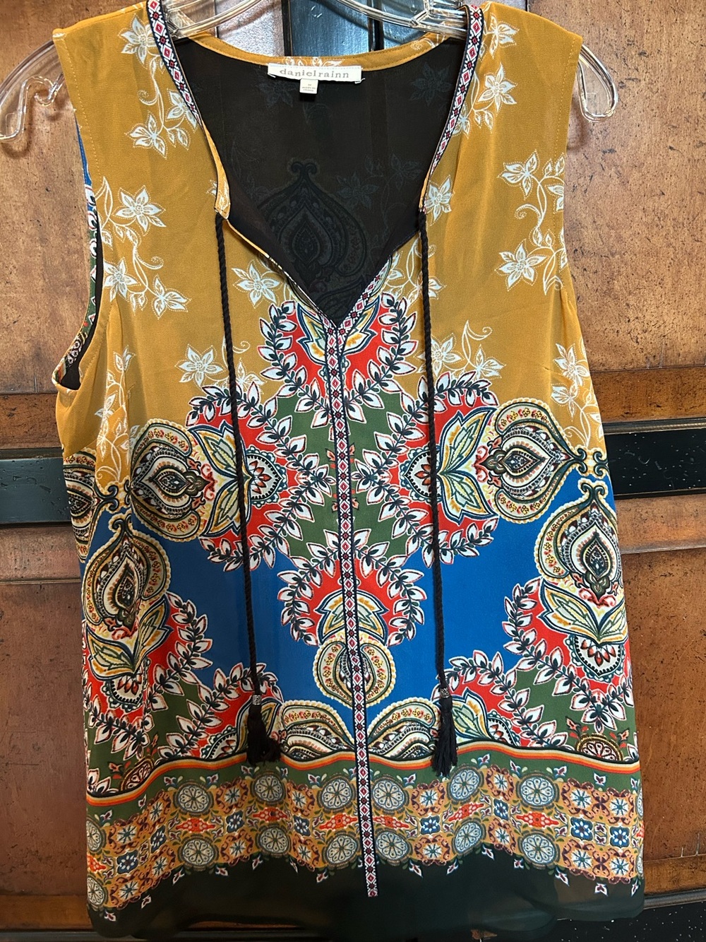 Daniel Rainn Mustard Blue Green Multicolor Sleeveless V-Neck Tunic